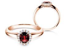 Engagement ring Windsor in 14K rosé gold with ruby 0.60ct and diamonds 0.12ct