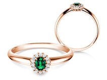 Engagement ring Jolie in 14K rosé gold with emerald 0.25ct and diamonds 0.06ct