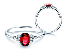 Engagement ring Glory in 14K white gold with ruby 1.00ct and diamonds 0.12ct