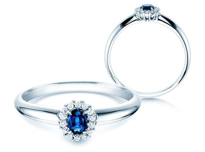 Engagement ring Jolie in platinum 950/- with sapphire 0.25ct and diamonds 0.06ct