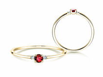 Engagement ring Glory Petite in 14K yellow gold with ruby 0.08ct and diamonds 0.02ct