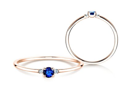 Engagement ring Vivid Petite in 14K rosé gold with sapphire 0.08ct and diamonds 0.02ct