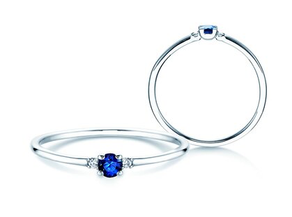 Engagement ring Vivid Petite in 14K white gold with sapphire 0.08ct and diamonds 0.02ct