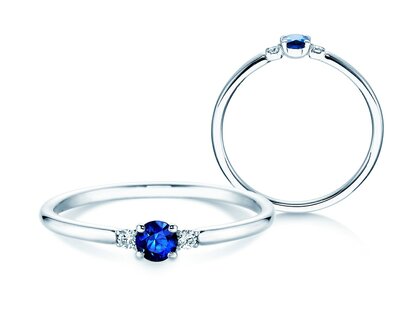 Engagement ring Vivid Petite in 14K white gold with sapphire 0.16ct and diamonds 0.04ct