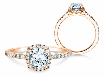 Engagement ring Halo Cushion Pavé in 14K rosé gold with diamonds 0.50ct G/SI