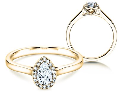 Engagement ring Pear Shape in 14K yellow gold with diamonds 0.40ct G/SI