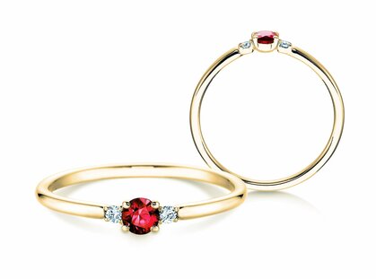 Engagement ring Glory Petite in 14K yellow gold with ruby 0.16ct and diamonds 0.04ct