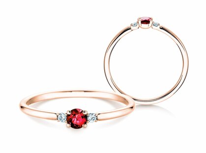 Engagement ring Glory Petite in 14K rosé gold with ruby 0.16ct and diamonds 0.04ct