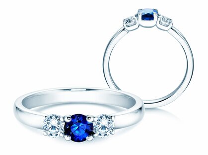 Engagement ring Glory Petite in 18K white gold with sapphire 0.30ct and diamonds 0.30ct