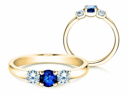 Engagement ring Glory Petite in 18K yellow gold with sapphire 0.30ct and diamonds 0.30ct